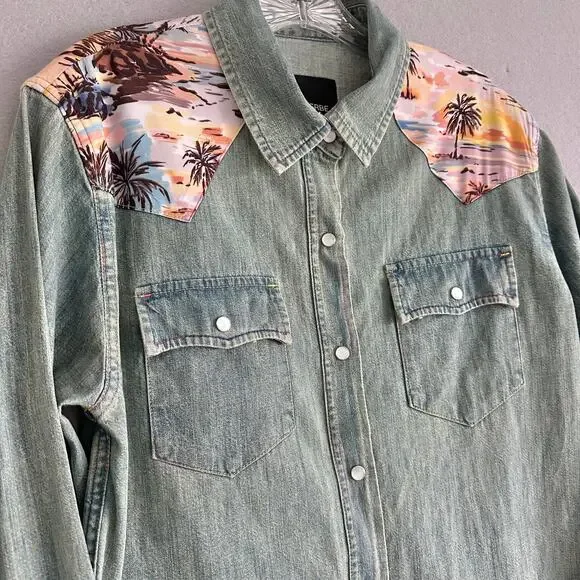 Le Superbe Surf Cowboy Pearl Button Western Shirt Sun Faded Denim Revolve Sz 8 - Picture 3 of 12
